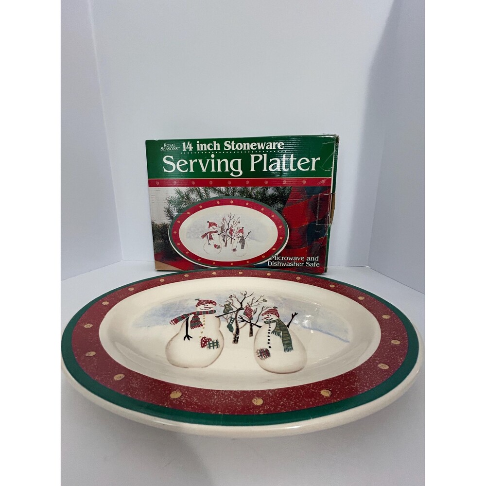 Royal Seasons 14" Snowman Stoneware Oval Platter | Christmas Winter Table Decor